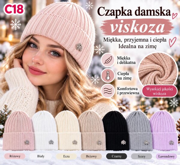 Czapki damskie Roz Standard Mix kolor Paczka 12 szt