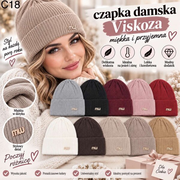 Czapki damskie Roz Standard Mix kolor Paczka 12 szt