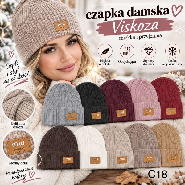 Czapki damskie Roz Standard Mix kolor Paczka 12 szt
