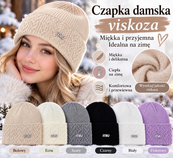 Czapki damskie Roz Standard Mix kolor Paczka 12 szt