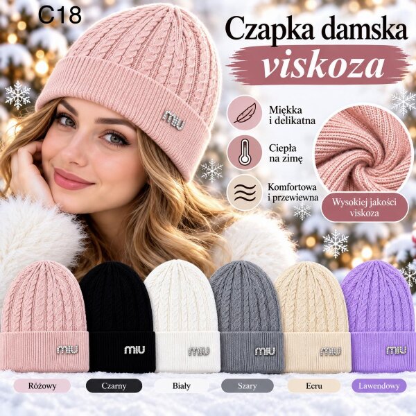 Czapki damskie Roz Standard Mix kolor Paczka 12 szt