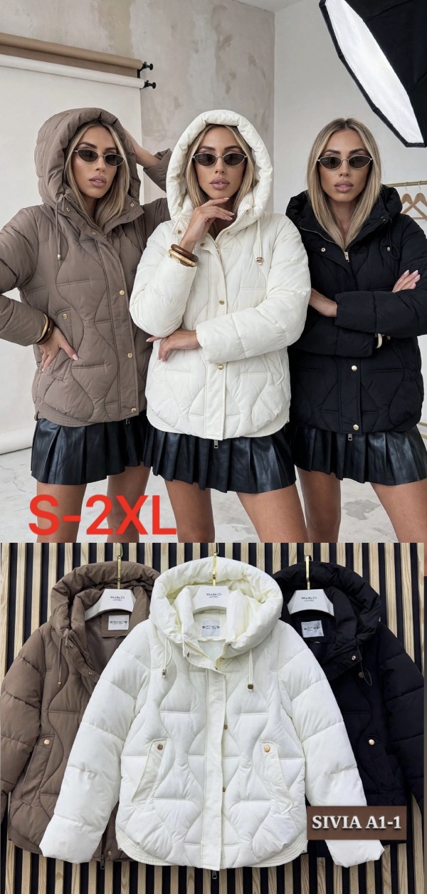  Kurtki damskie zimowe Roz S-2XL, 1 Kolor Paczka 5 szt