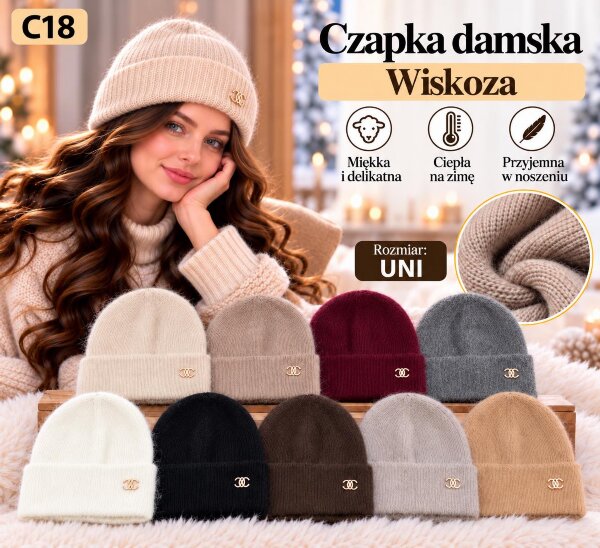 Czapki damskie Roz Standard Mix kolor Paczka 12 szt