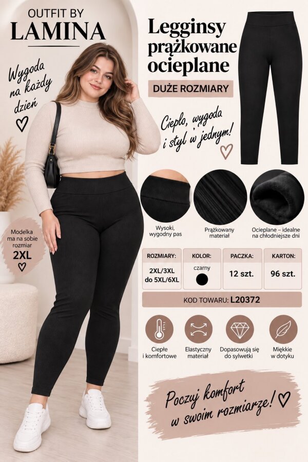 Leginsy damskie Roz 2XL-6XL, 1 Kolor , Paszka 12 szt