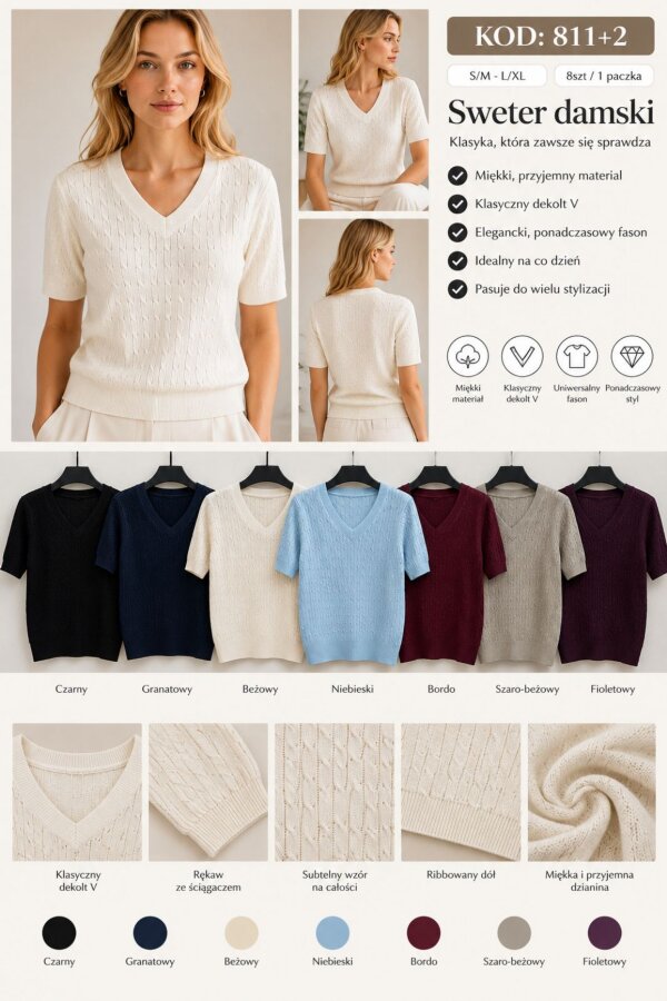 Swetry damskie Roz S/M-L/XL, Mix Kolor .Paczka 8 szt