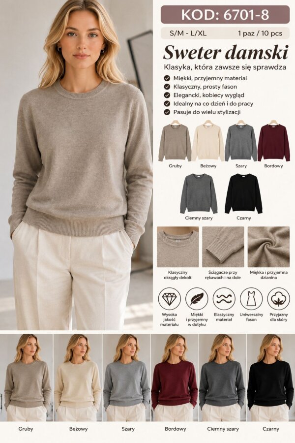 Swetry damskie Roz S/M-L/XL, Mix Kolor .Paczka 10 szt