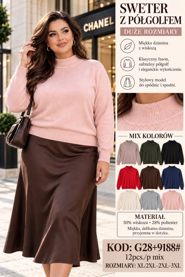 Swetry damskie  Roz XL-3XL, Mix Kolor .Paczka 10 szt
