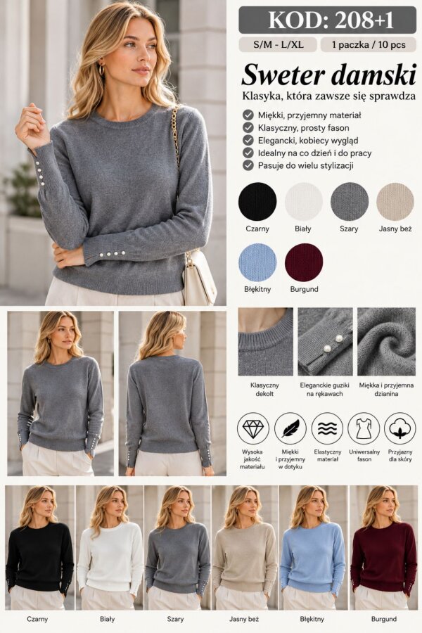 Swetry damskie Roz S/M-L/XL, Mix Kolor .Paczka 10 szt