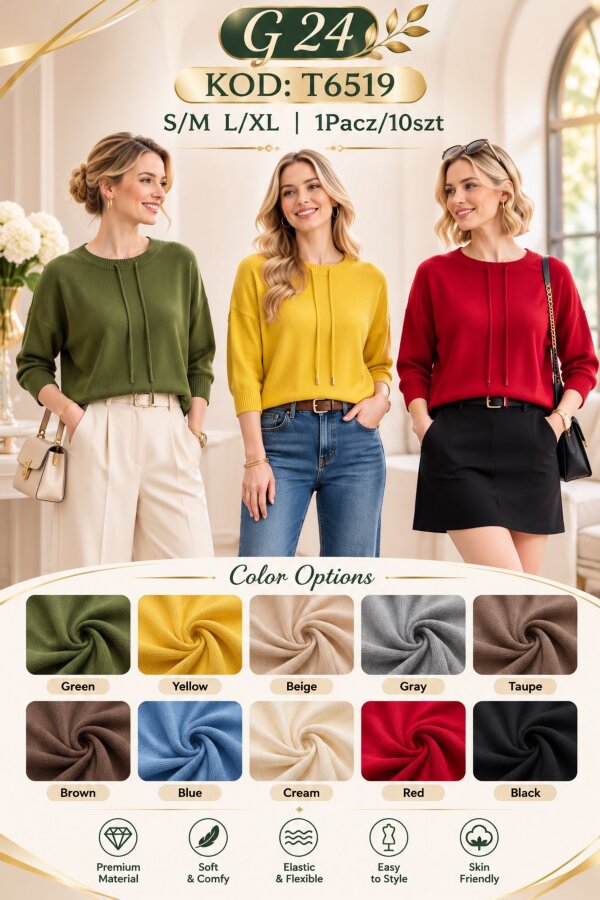 Swetry damskie Roz S/M-L/XL, Mix Kolor .Paczka 10 szt