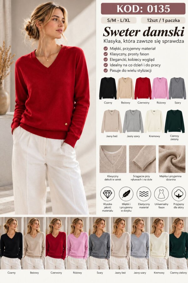 Swetry damskie Roz S/M-L/XL, Mix Kolor .Paczka 12 szt