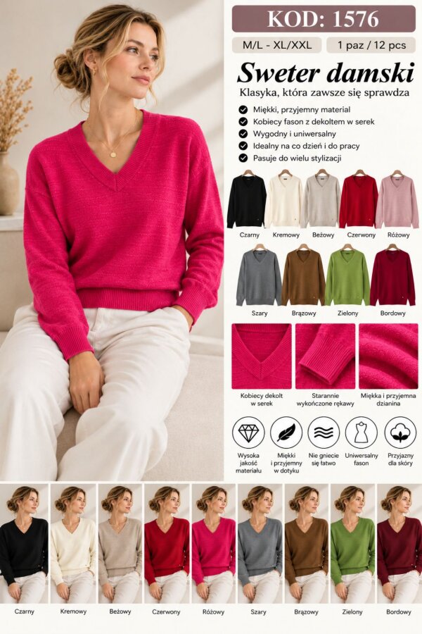 Swetry damskie Roz M/L-XL/2XL, Mix Kolor .Paczka 10 szt