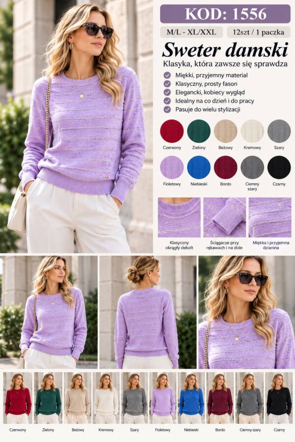 Swetry damskie Roz M/L-XL/2XL, Mix Kolor .Paczka 12 szt