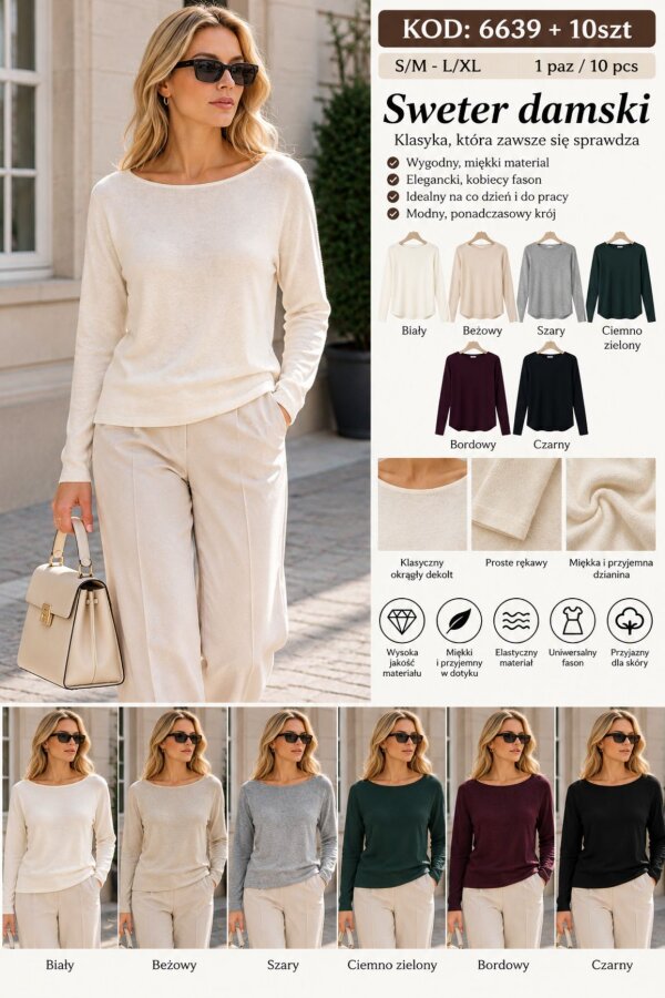 Swetry damskie Roz S/M-L/XL, Mix Kolor .Paczka 10 szt