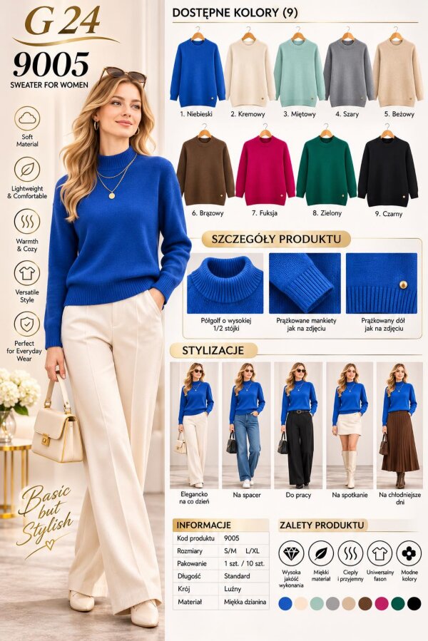 Swetry damskie Roz S/M-L/XL, Mix Kolor .Paczka 10 szt