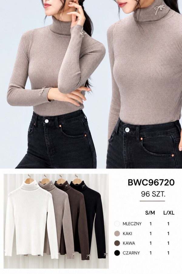 Swetry damskie (Francja produkt) Roz S/M-L/XL, Mix Kolor .Paczka 8 szt