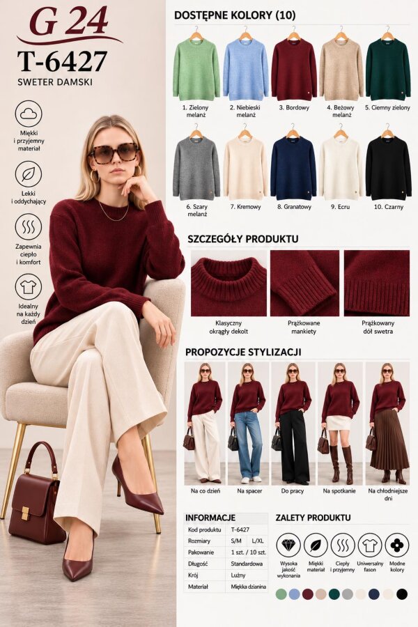 Swetry damskie Roz S/M-L/XL, Mix Kolor .Paczka 10 szt