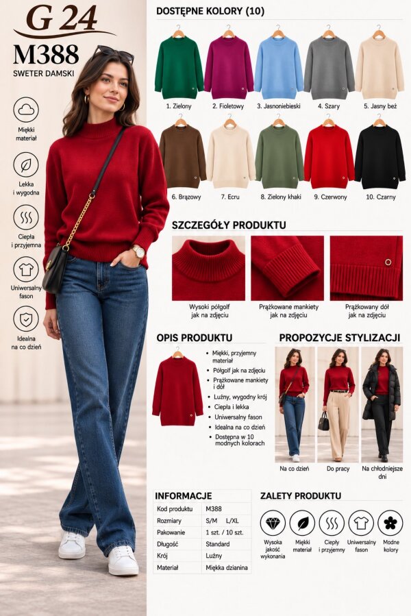 Swetry damskie Roz S/M-L/XL, Mix Kolor .Paczka 10 szt