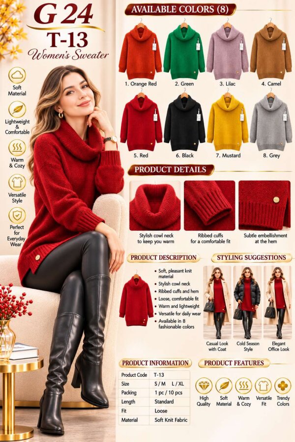Swetry damskie Roz S/M-L/XL, Mix Kolor .Paczka 10 szt