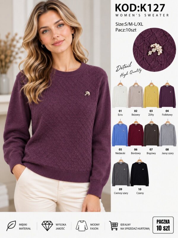 Swetry damskie Roz S/M-L/XL, Mix Kolor .Paczka 10 szt