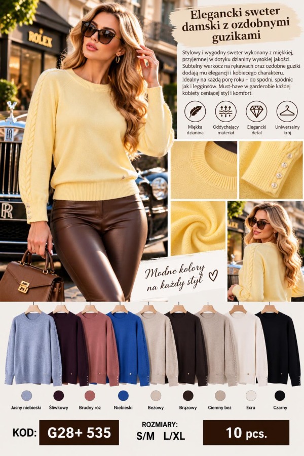 Swetry damskie  Roz S/M-L/XL, Mix Kolor .Paczka 10 szt