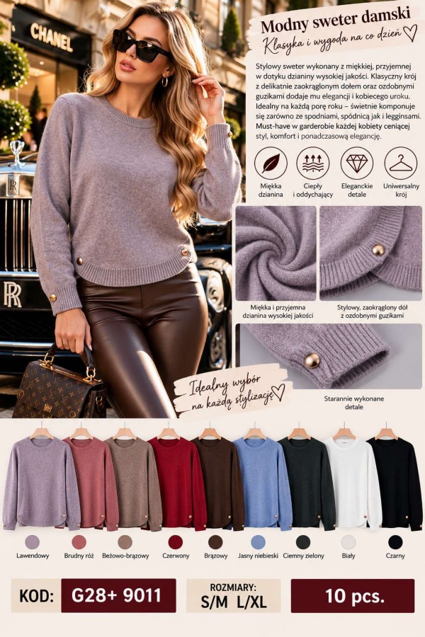 Swetry damskie  Roz S/M-L/XL, Mix Kolor .Paczka 10 szt
