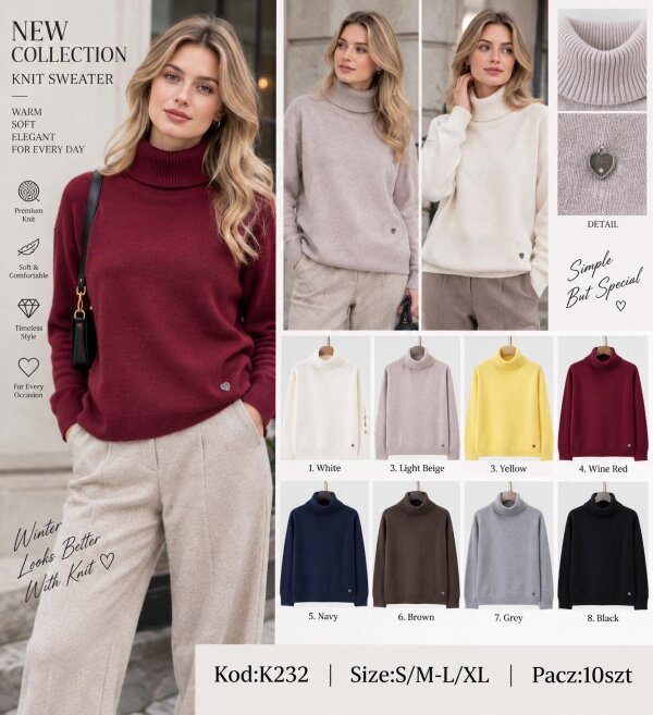 Swetry damskie Roz S/M-L/XL, Mix Kolor .Paczka 10 szt