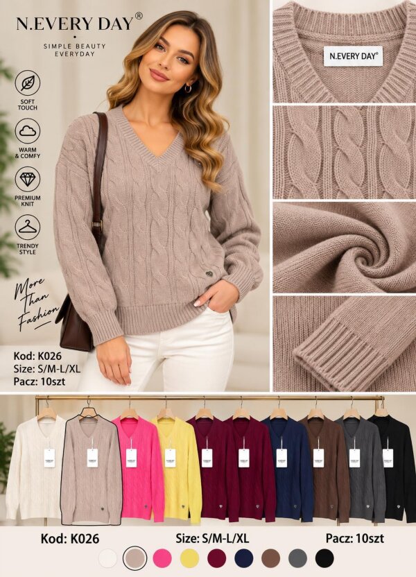 Swetry damskie Roz S/M-L/XL, Mix Kolor .Paczka 10 szt