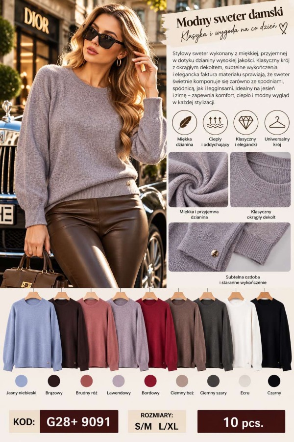 Swetry damskie  Roz S/M-L/XL, Mix Kolor .Paczka 10 szt