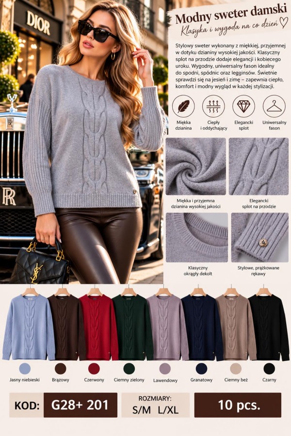Swetry damskie  Roz S/M-L/XL, Mix Kolor .Paczka 10 szt