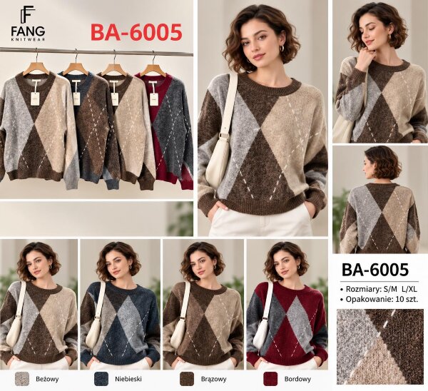Swetry damskie Roz S/M-L/XL, Mix Kolor .Paczka 10 szt