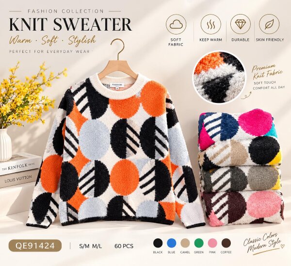Swetry damskie Roz S/M-M/L, Mix Kolor .Paczka 10 szt