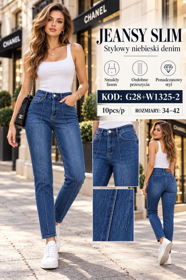 Spodnie damskie jeansy Roz 34-42, 1 Kolor Paczka 10 szt
