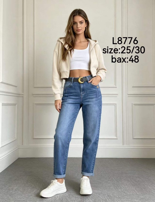 Spodnie damskie jeansy Roz 25-30, 1 Kolor Paczka 12 szt