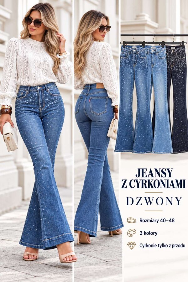 Spodnie damskie jeansy Roz 40-48, 1 Kolor Paczka 10 szt