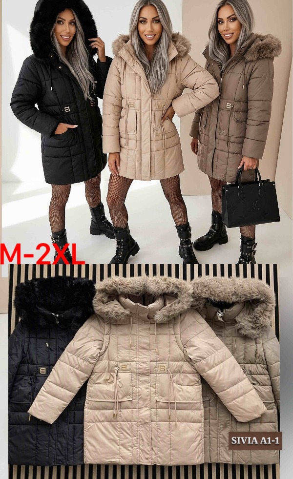  Kurtki damskie zimowe Roz M-2XL, 1 Kolor Paczka 5 szt