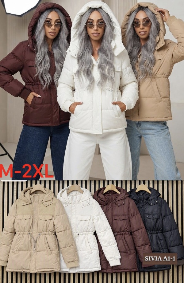  Kurtki damskie zimowe Roz M-2XL, 1 Kolor Paczka 5 szt