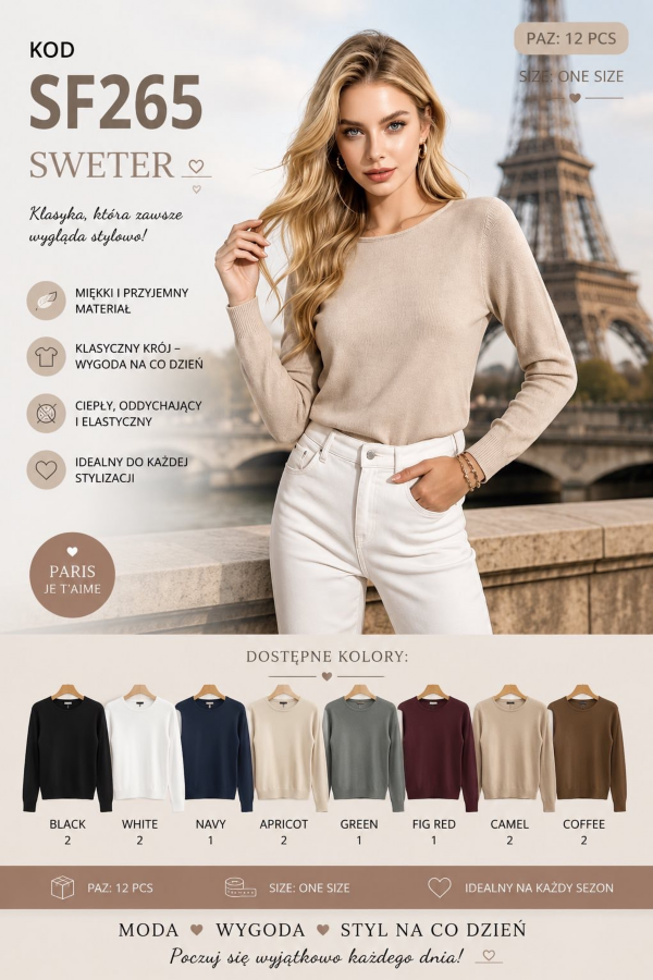 Swetry damskie Roz Standard, Mix Kolor Paczka 12 szt