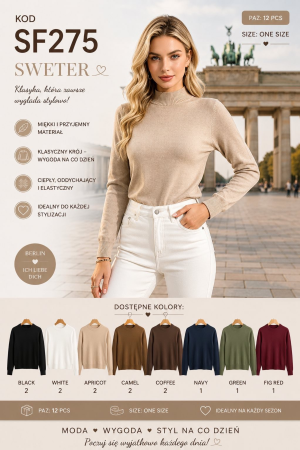 Swetry damskie Roz Standard, Mix Kolor Paczka 12 szt