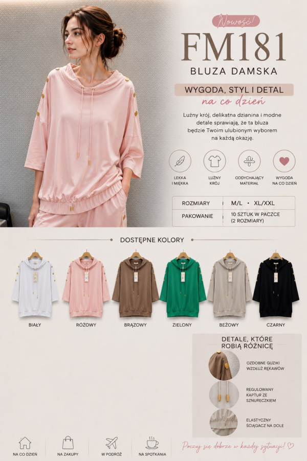 Bluzy damskie Roz M-2XL, Mix Kolor Paczka 10 szt