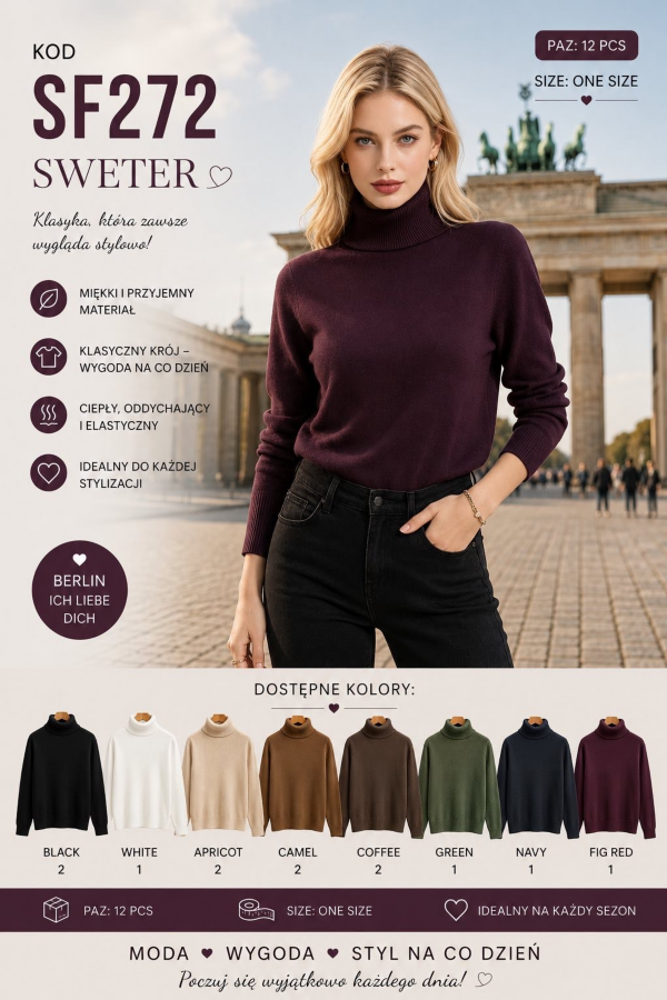 Swetry damskie Roz Standard, Mix Kolor Paczka 12 szt