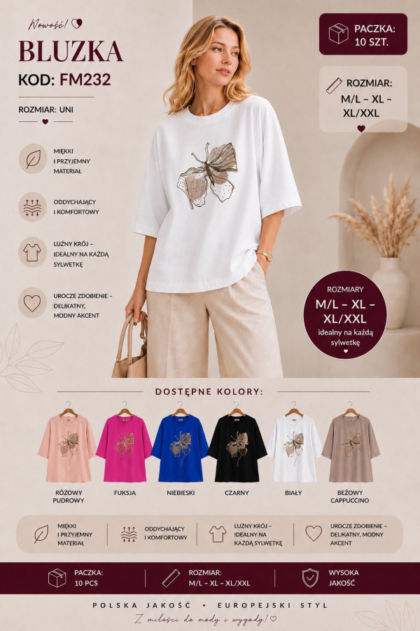 Bluzki damskie Roz M-2XL, Mix Kolor Paczka 10 szt