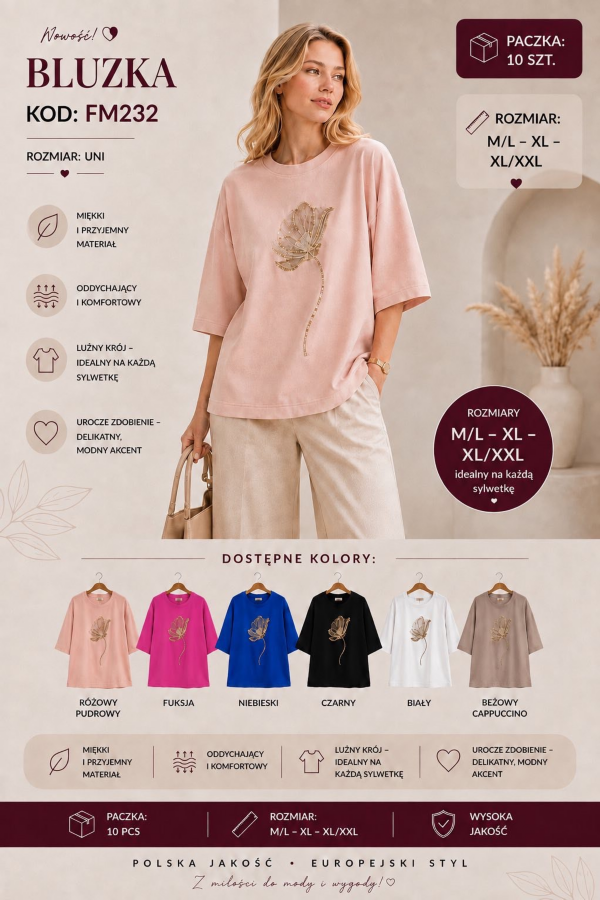 Bluzki damskie Roz M-2XL, Mix Kolor Paczka 10 szt