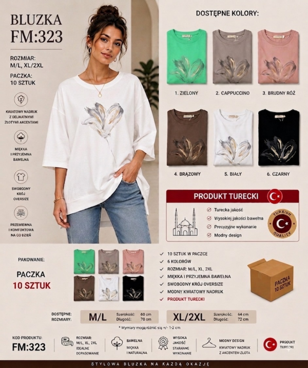 Bluzki damskie Roz M-2XL, Mix Kolor Paczka 10 szt